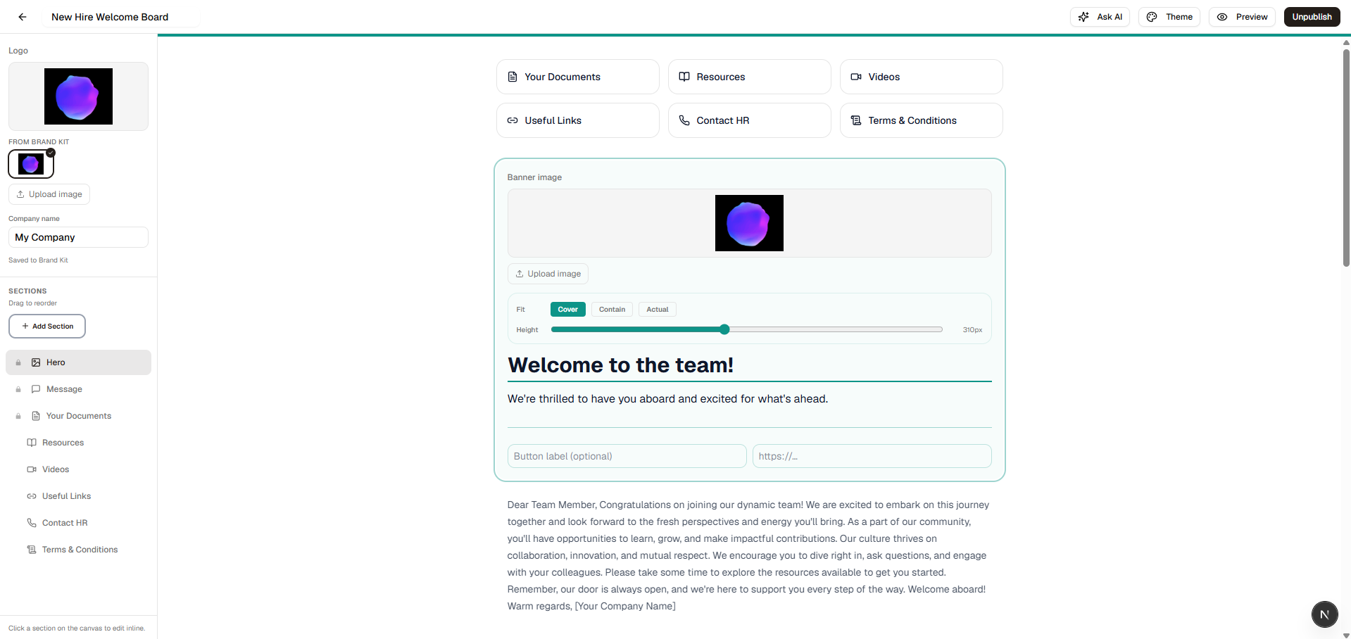 Welcome board builder